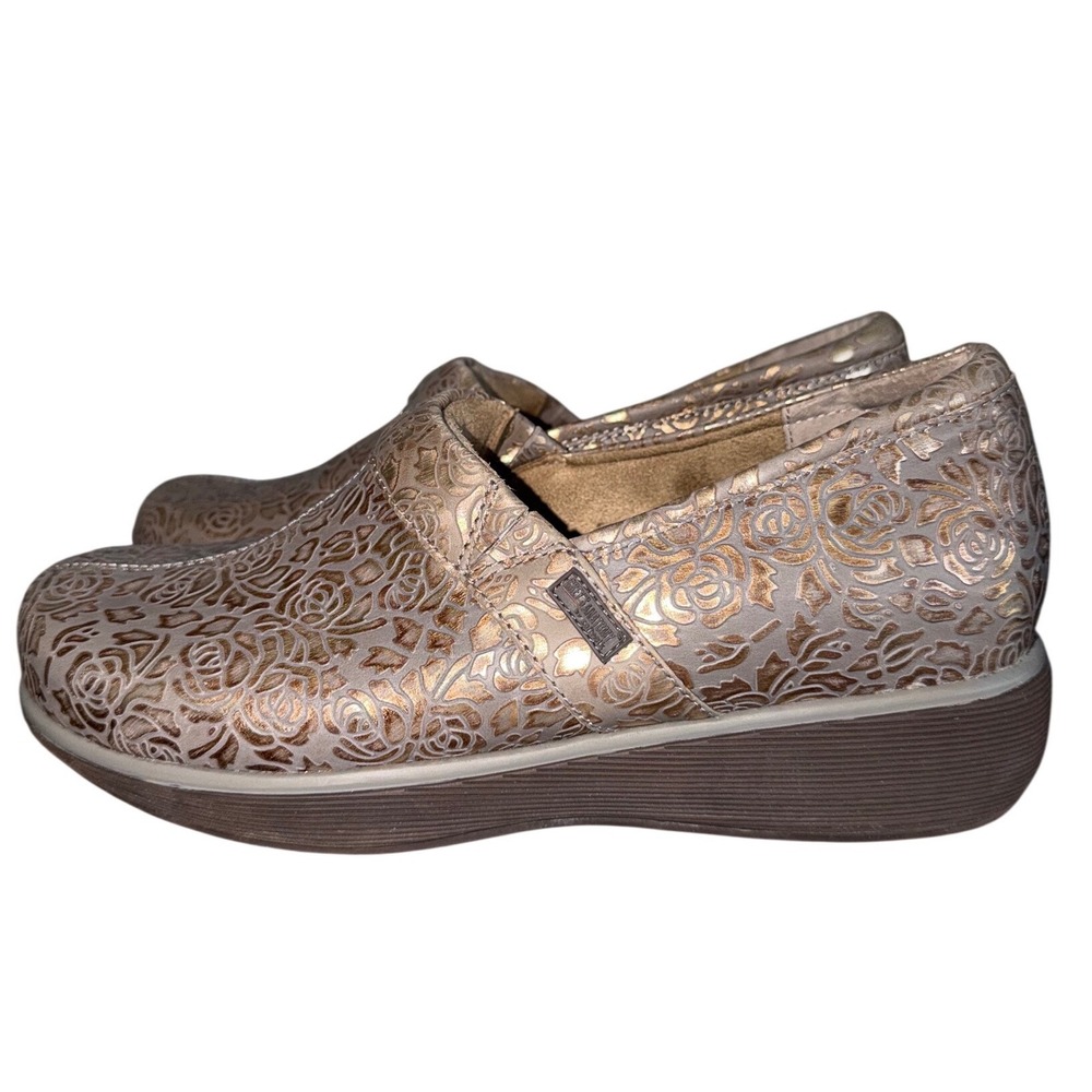 Softwalk Greys Anatomy Rose Gold Floral Embossed Nursing Clogs Slip Resistant
